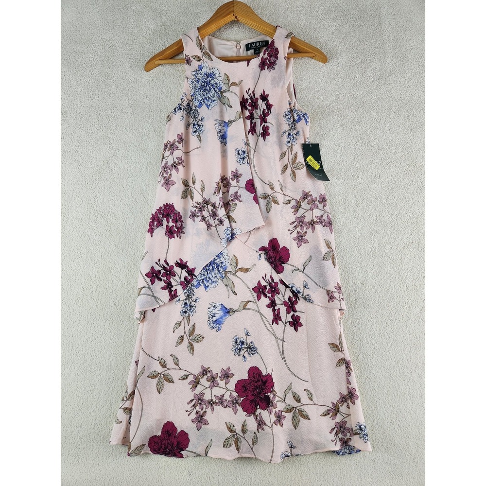 NWT  $145 Ralph Lauren Floral Sleeveless Dress SZ 4 Pink Flowers Spring Wedding